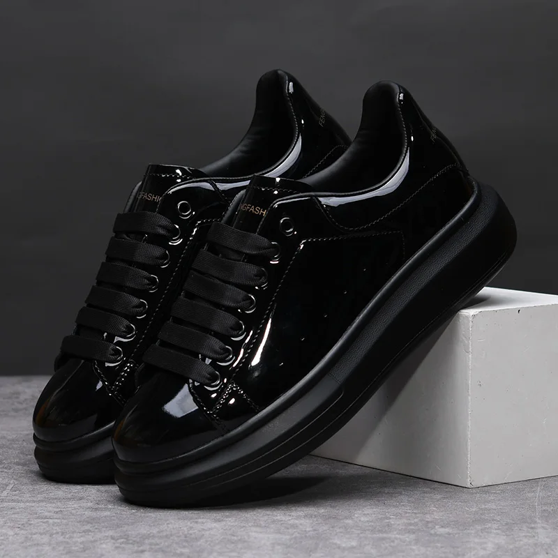 Sports Equipment Brands - Tênis Masculinos de Marca, Pretos Brilhantes,